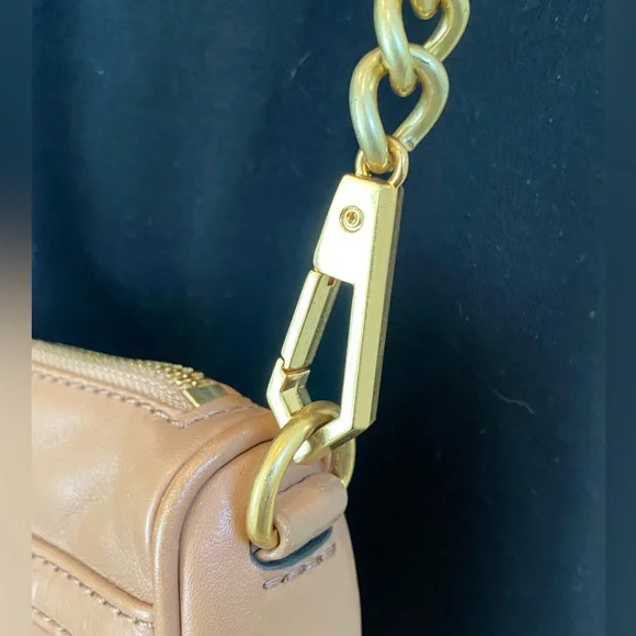 Rebecca Minkoff Mini MAC Desert Tan Leather Crossbody Bag with Gold Chain Strap - Picture 6 of 16